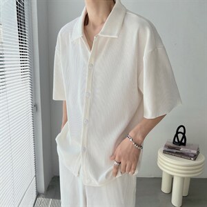 轻熟风高级翻领条纹纯色垂感冰丝九分裤两件套TZ24/P90特控145，男装休闲裤，电商A243