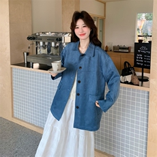 新款有货蓝色麂皮绒西装型外套5513P155K248，女装短外套，2C176