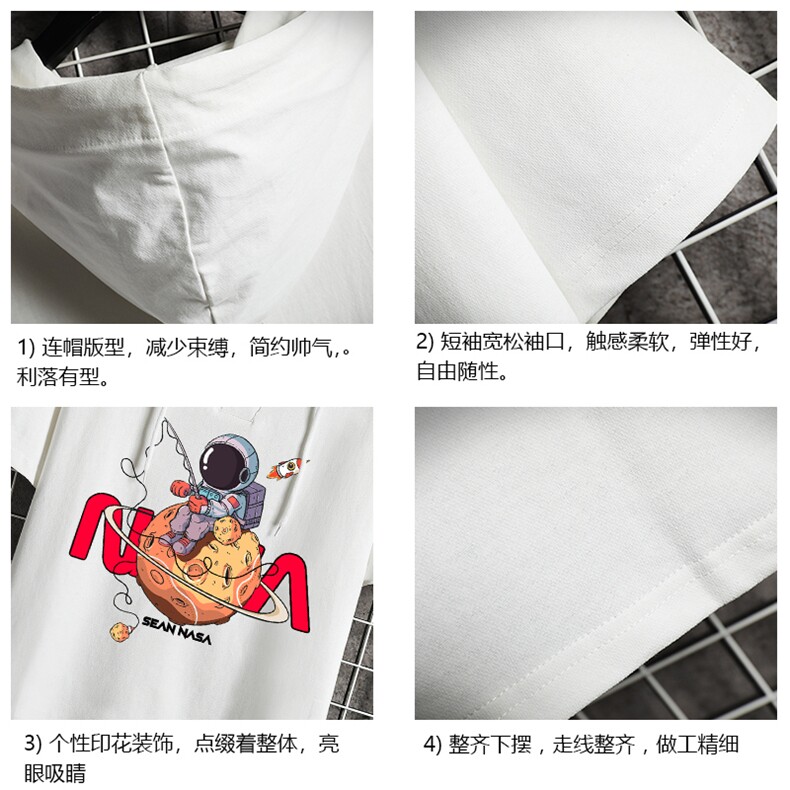 连帽短袖t恤男大码胖子带帽五分袖中袖网格挂拍LD54287-P45,男装T恤,电商A040A