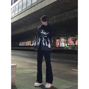 美式复古泼墨漆点牛仔裤图片