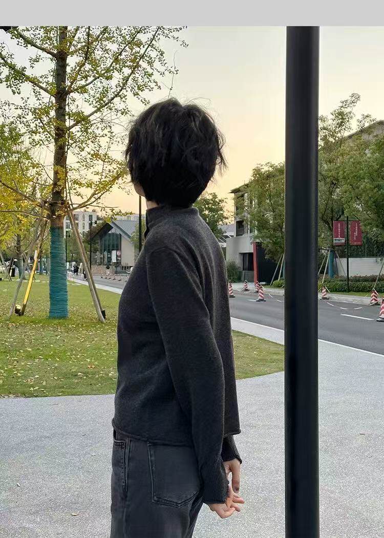 2025年秋季新款百搭女士长袖系扣半高领针织开衫,针织衫/毛衣,忠诺羊绒
