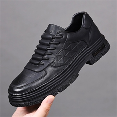 男士休闲皮鞋2024年新款英伦时尚潮流板鞋牛皮厚底百搭工装鞋，男鞋皮鞋，电商A223
