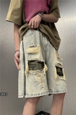 23新款高街破洞迷彩水洗牛仔裤拉链开衩短裤B315-K23244-p60控78，男装牛仔裤，电商B315