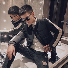 冬季立领加厚社会小伙棉服刺绣修身棉衣潮男外套C301B-MF05，男装棉衣，电商C301B