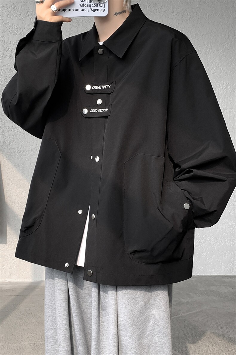 现货JK1113-特批P4525秋设计感刺绣男翻领大码夹克（有里布）,男装夹克,电商A059