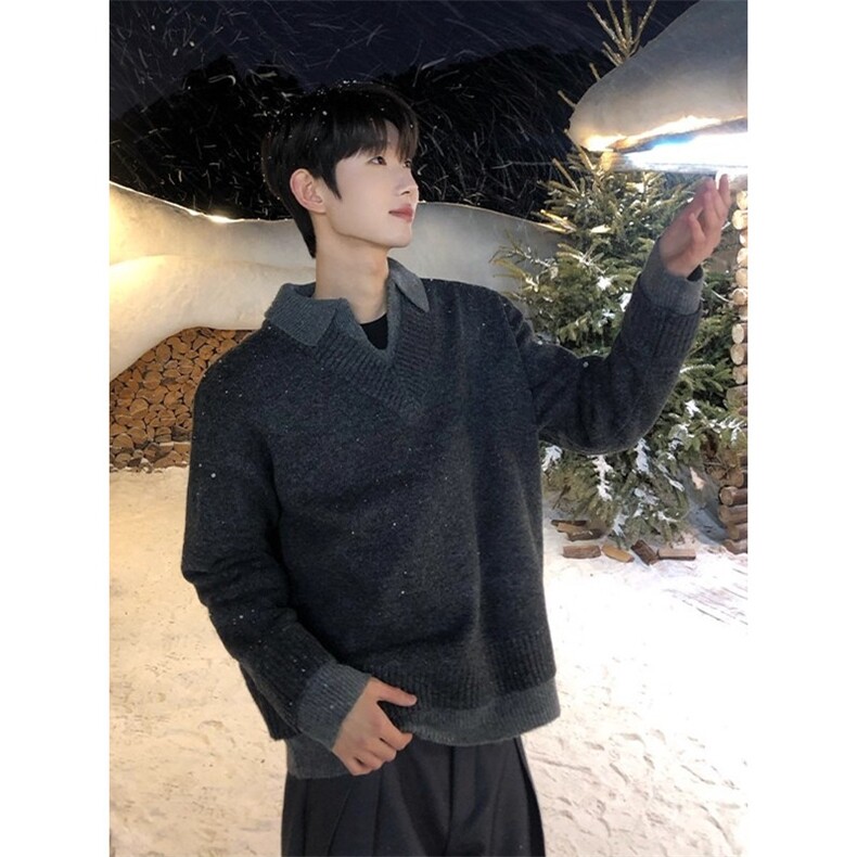 老钱风假两件Polo领毛衣Cleanfit慵懒风男秋冬情侣毛衣M2523,男装针织衫/毛衣,星座1116A（原606A-3）