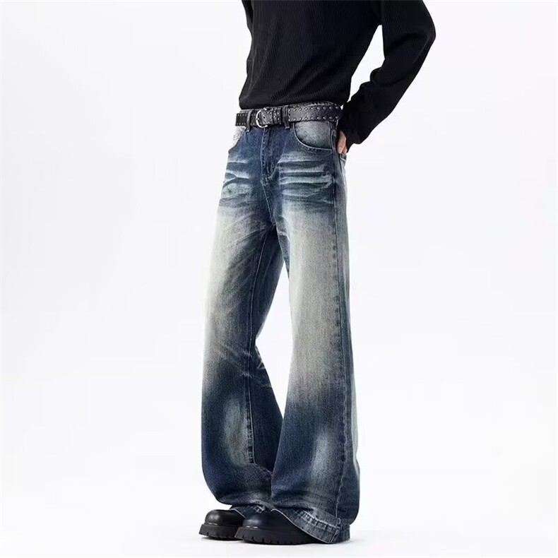 A8820美式复古水洗猫须微喇叭牛仔裤新款休闲小众vibe裤子，男装牛仔裤，星座308A-1（原309B-1）
