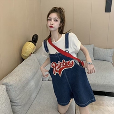 盐系牛仔背带短裤女夏季2025新款设计感小个子阔腿裤宽松日系裤子，男装牛仔裤，星座1210-1