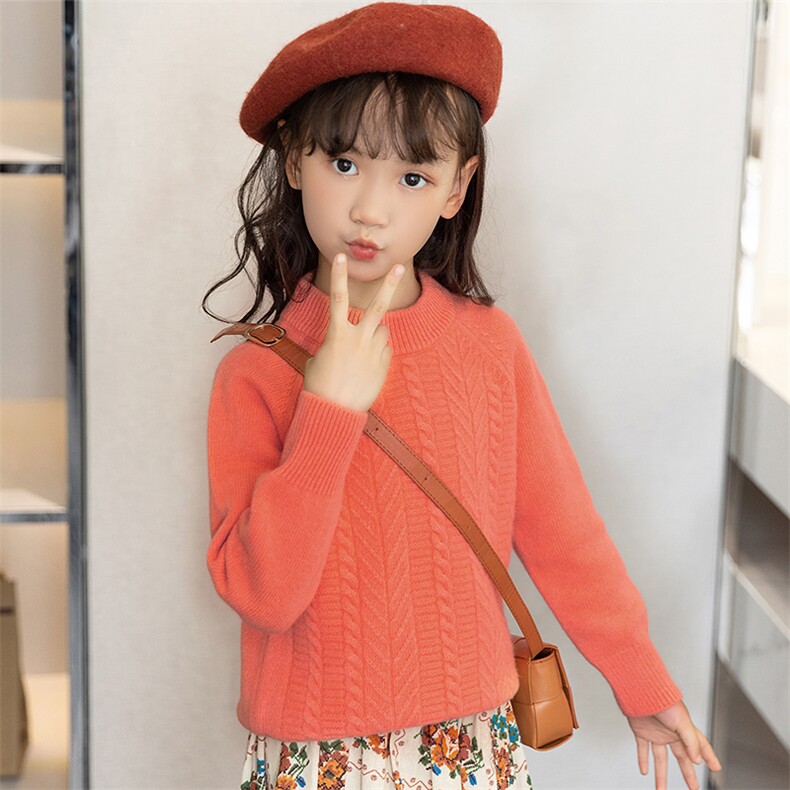 秋季儿童纯色男女通用插肩袖圆领套头针织衫，童装儿童羊毛衫，冰晶童装