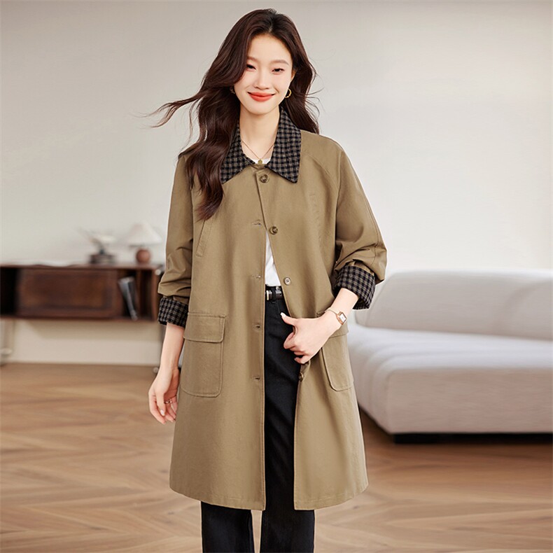 风衣外套女中长款2024春秋新款中年妈妈气质宽松休闲品牌大衣，女装风衣，希欧阁