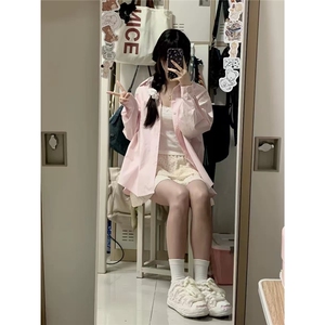 纯棉单衣袋长袖原版质量春夏新款男女纯色衬衫设计感宽松开衫图片
