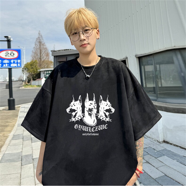 特P19控382024夏季新款麂皮绒圆领短袖T恤RT425,男装T恤,电商B370
