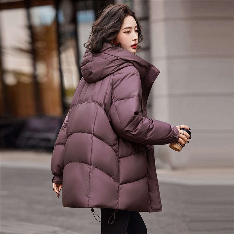 连帽羽绒服女冬季中长款高级感超好看时尚宽松加厚保暖面包服外套,女装羽绒服,靓衣阁