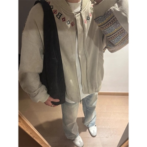 腰果花刺绣拼接麂皮棒球服夹克 JK812 特P95图片
