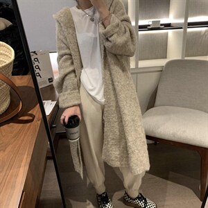 连帽长款大开衫图片