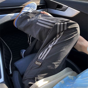三条杠条纹裤子男夏美式速干工装裤vibe宽松直筒休闲裤K6521-P37,男西装搭配要点图片