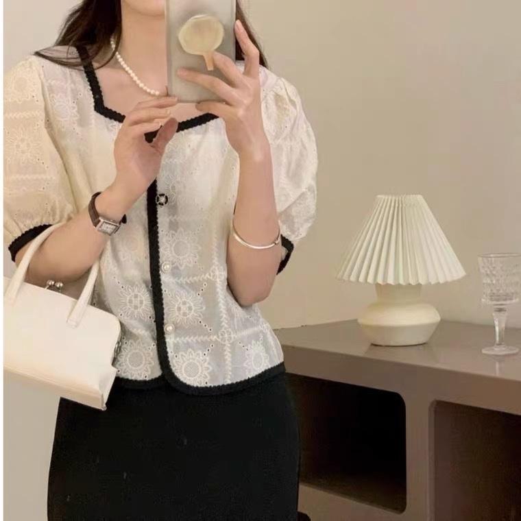 夏季新款小香风珍珠扣提花小衫,女装其它,L·H·X