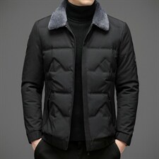白鸭绒羽绒服男羊羔毛毛领冬季中年男士休闲翻领外套ZL2066-P195图片