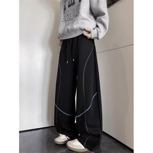 1506/QX250/P45美式辑明线休闲卫裤男直筒裤子潮流设计感阔腿裤图片