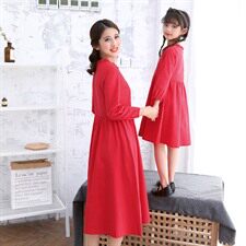 2021民族风春夏新款宽松文艺绣花连衣裙中长款唐装裙子，童装亲子装，安之芮娜