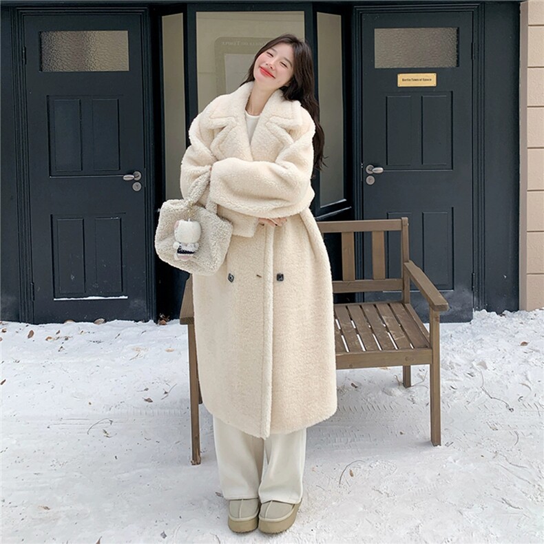 羊羔毛长款皮毛一体保暖加厚大衣冬2025新款潮流外套，女装羊羔毛/颗粒绒，浙宝270