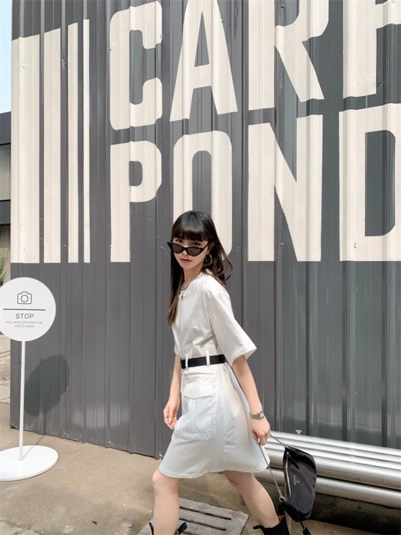 双口袋拼接连衣裙，女装连衣裙，Queena PHoebe