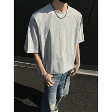 得物抖音高品质260克重磅宽松纯棉纯色双纱牛角插肩袖短袖T恤DT22，男装T恤，电商A486-1