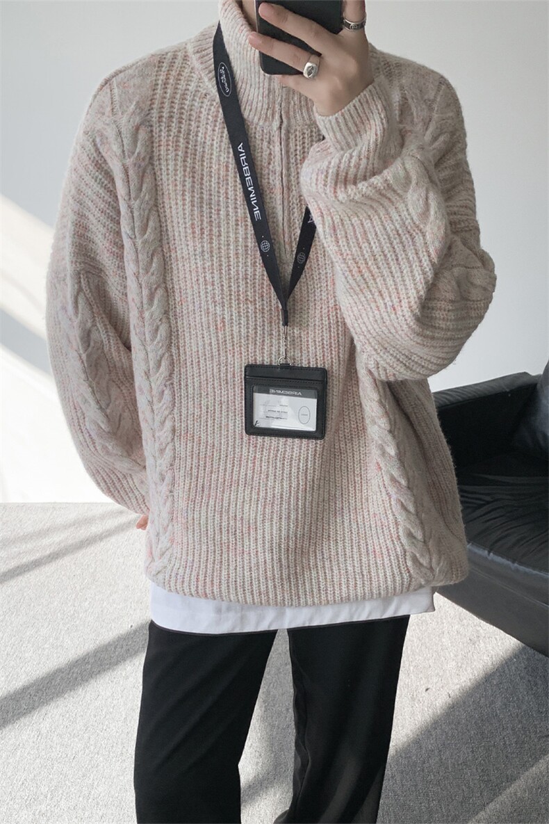 MY7150-特P69软糯厚实设计感男女同款情侣大码宽松针织外套毛衣,男装针织衫/毛衣,电商A059
