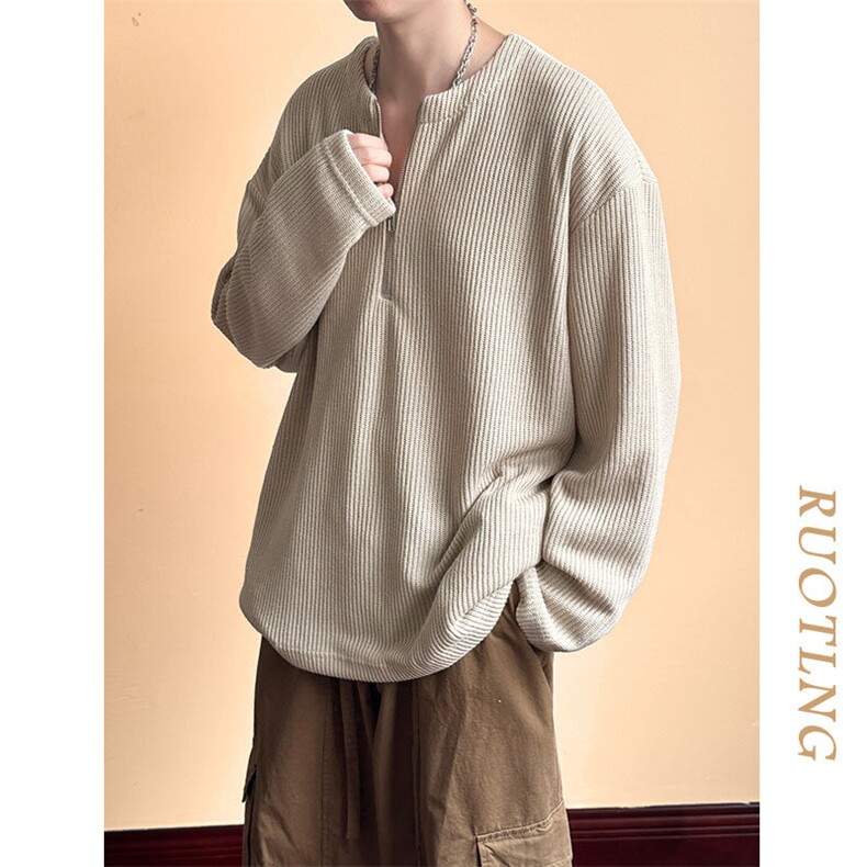 现货拉链毛衣潮牌宽松休闲套头针织衫A351-AW2503-P65，男装针织衫/毛衣，电商A351