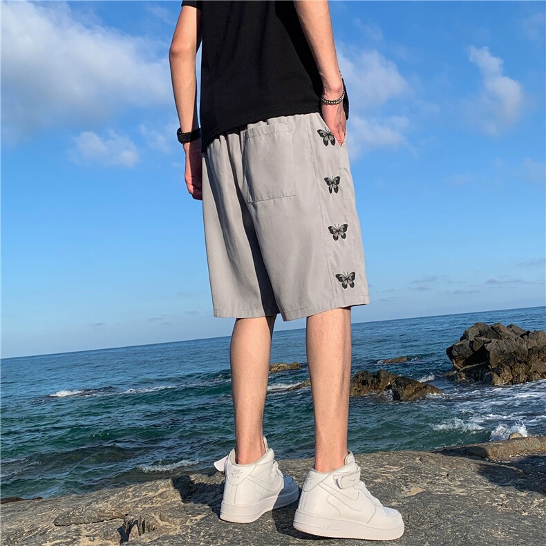 夏季蝴蝶印花短裤男潮牌ins休闲宽松运动沙滩五分裤d,男装休闲裤,电商C305A