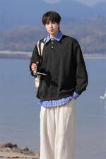 可二开衬衫领卫衣大码M-5XL表面棉底部聚酯纤维78010P58，男装衬衫，星座227-7