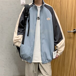 秋冬ins港风帅气拼接撞色夹克男少年休闲格子上衣外套 W1419-P58图片