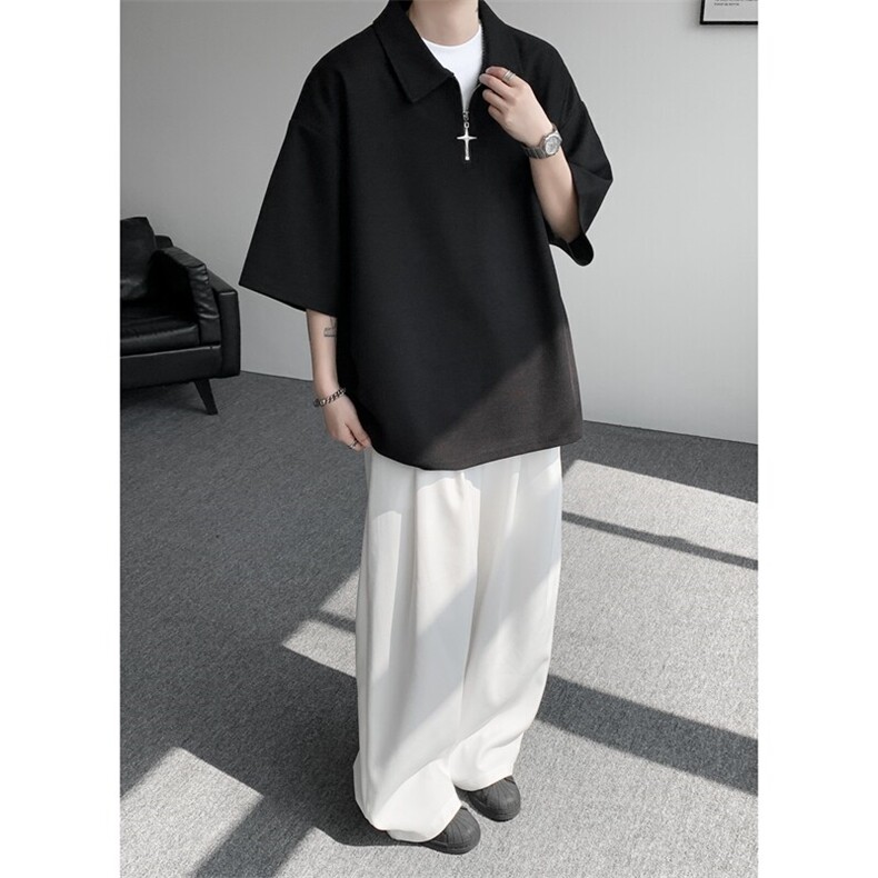 8XL-M半拉链短袖t恤特大码美式高街polo体恤衫翻领半袖DX1215/P35,男装T恤,电商B238