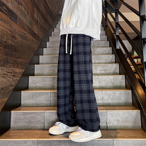 8XL-M 特大码加厚毛呢料格子休闲裤宽松直筒长裤子男裤毛呢裤K946图片