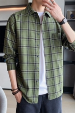 ins格子衬衫男士长袖韩版潮流休闲秋季衬衣外套DF02T，男装衬衫，电商A102