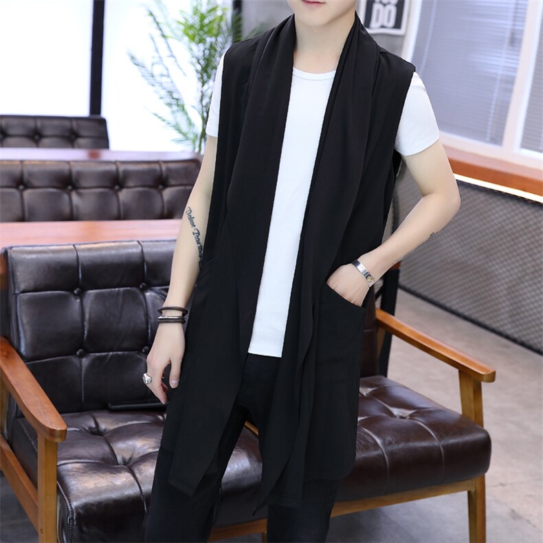 韩版中长款无袖风衣帅气薄款春夏季披风男士防晒服外套F19P35,男装风衣,星座1306