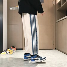 2021港风排扣裤子男直筒阔腿裤三条杠卫裤运动裤XZ207-K1017P30，男装休闲裤，星座207