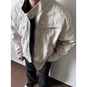 美式高街帆布立领牛仔外套男款春秋水洗重磅棒球服哈灵顿工装夹克图片