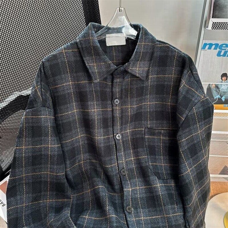 日系复古格子衬衫男休闲外套长袖衬衣夹克潮牌男上衣服C0355-p55,男装夹克,星座1008