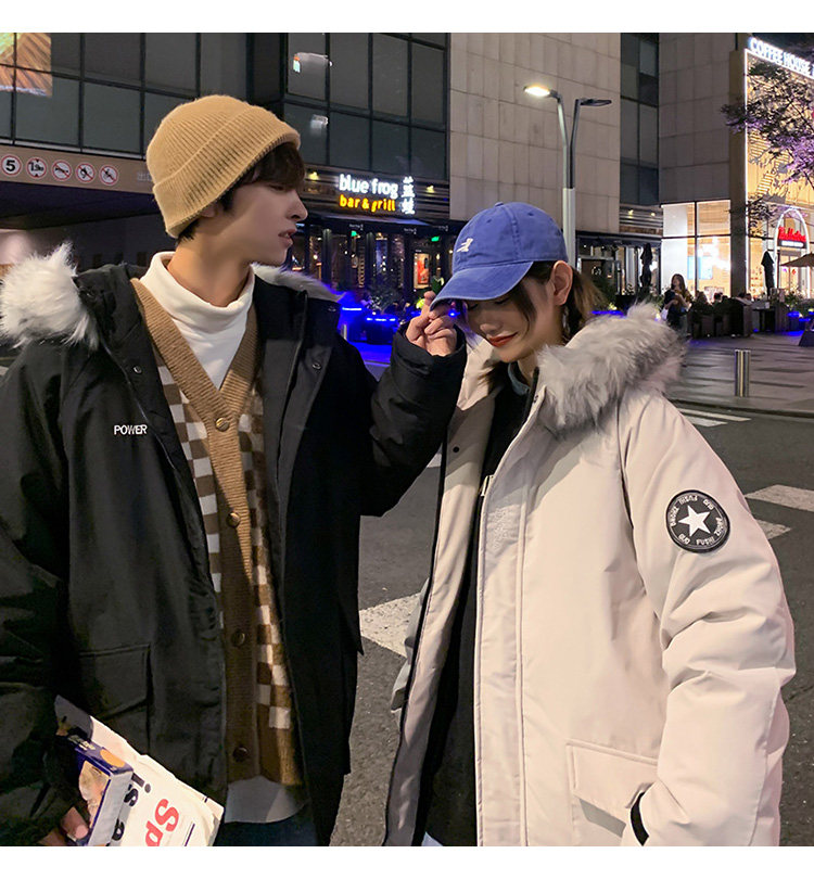 大码潮牌刺绣连帽大毛领加厚大口袋羽绒服情侣学生外套短款贴牌,男装羽绒服,星座301D-4(原星座1004-4）
