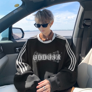 华棉秋冬外景宽松线条圆领卫衣男港风大码外套WY00781/P45加绒P50