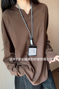 软糯亲肤慵懒百搭长袖T恤韩系设计感小众V领上衣HY905TP20无差价图片