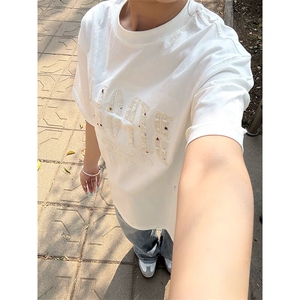 万针全刺绣工艺抖音得物高品质260克重磅纯棉双纱美式高街短袖T恤图片