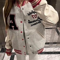 新款复古毛巾绣撞色棒球服外套男女2026秋冬美式潮牌宽松情侣夹克，男装夹克，星座506A