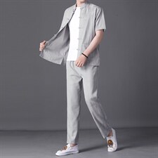 风套装男装2023新款夏季宽松休闲时尚短袖t恤潮流唐装，男装民族服装，电商B212（原钱塘6029）