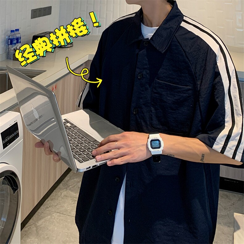 2023夏季新款t恤短袖男宽松潮流港风衬衫半袖时尚百搭cs3507-p45图片