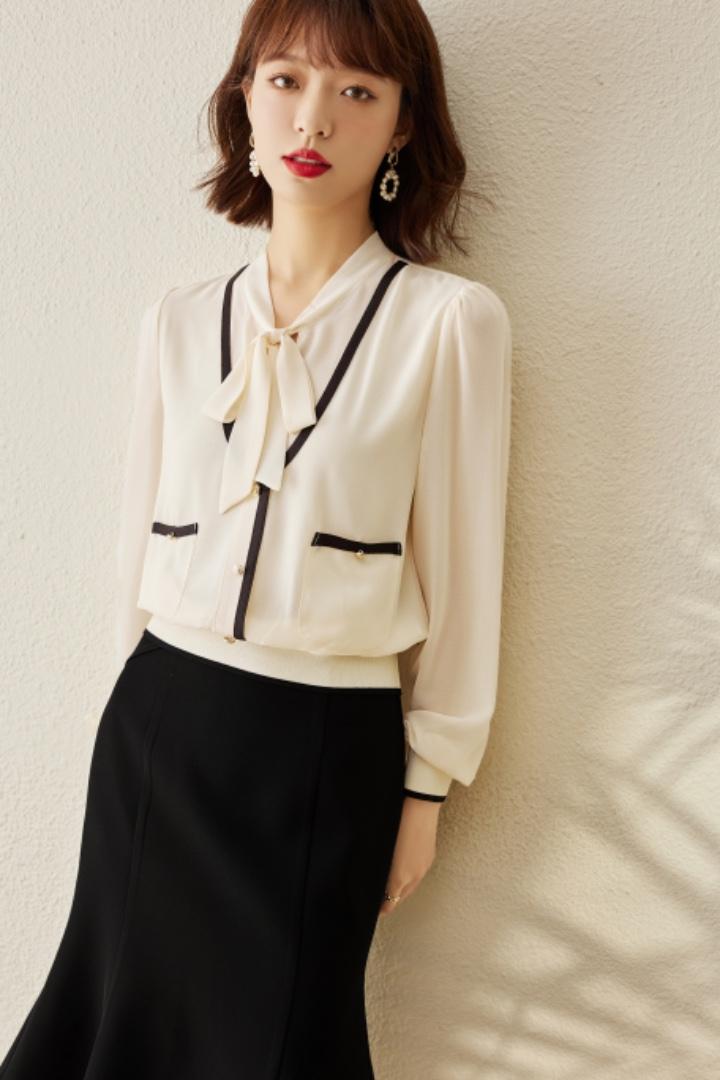 2022春装新款假两件飘带款上衣1015#,女装其它,束索