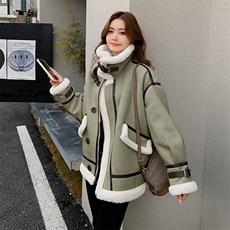 2025年冬季新款羊羔毛加厚时尚外套女爆款麂皮绒皮毛一体机车棉服，女装短外套，2C129