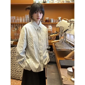 大货DCS5169-批48美式长袖条纹衬衫男潮牌学院风衬衣图片