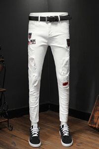 2021春夏款潮牌白色弹力牛仔裤男修身小脚裤QT6027-88163图片